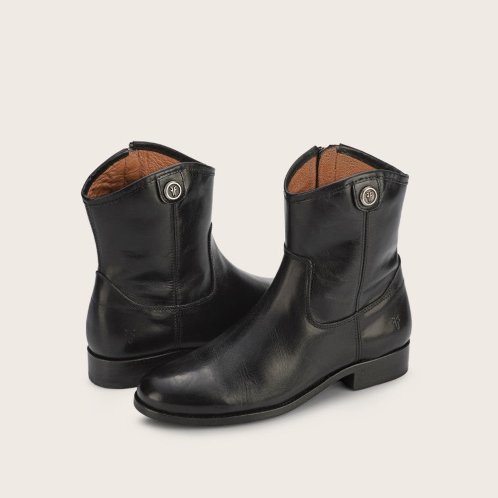Frye Melissa Button Short Black Boots Women’s 8 Leather Zip